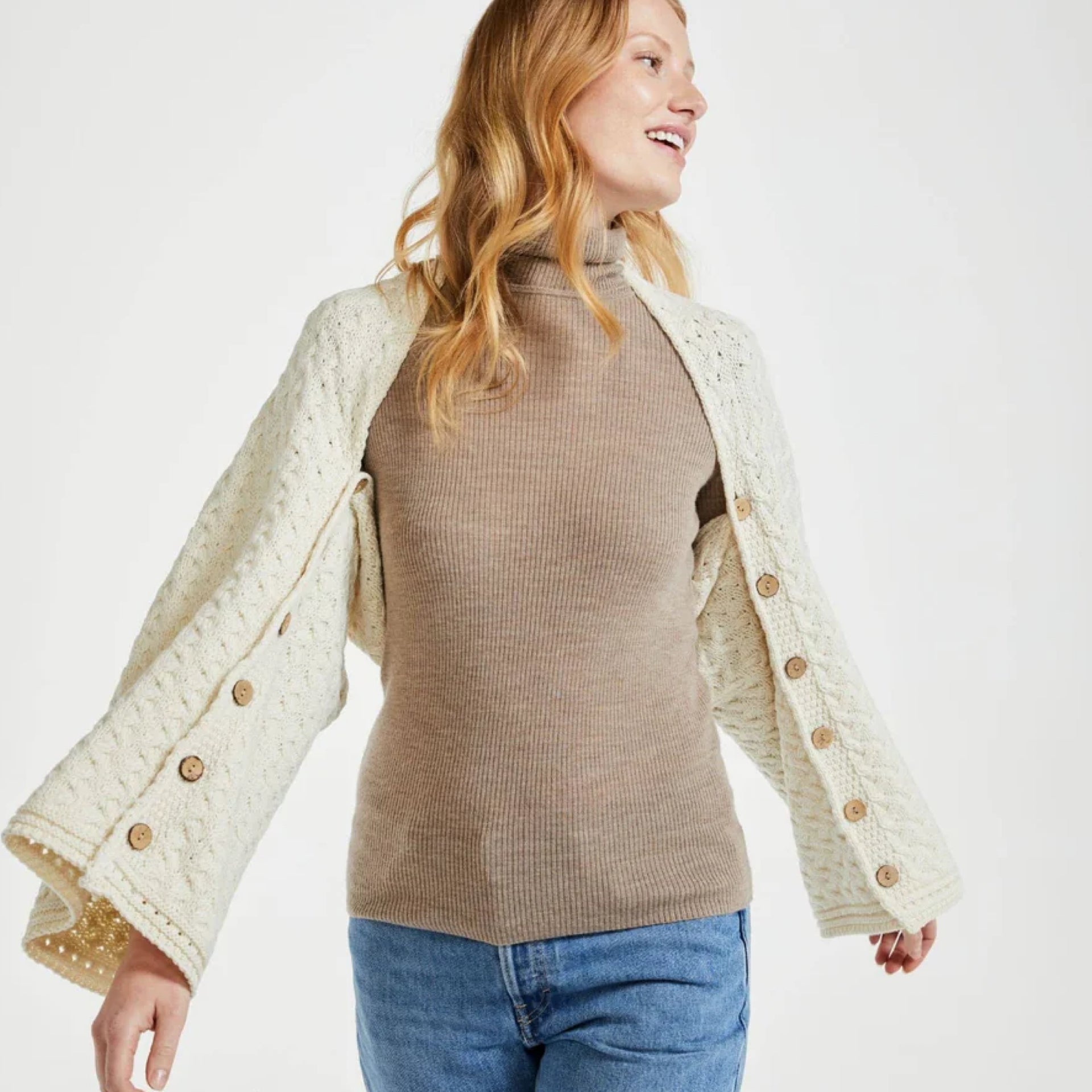 Glenbeigh Aran Cape - Cream by Aran Woolen Mills