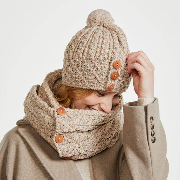 Shrule Aran Hat with Pom Pom - Oat