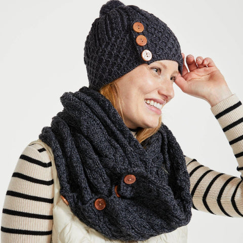 Shrule Aran Hat with Pom Pom - Grey