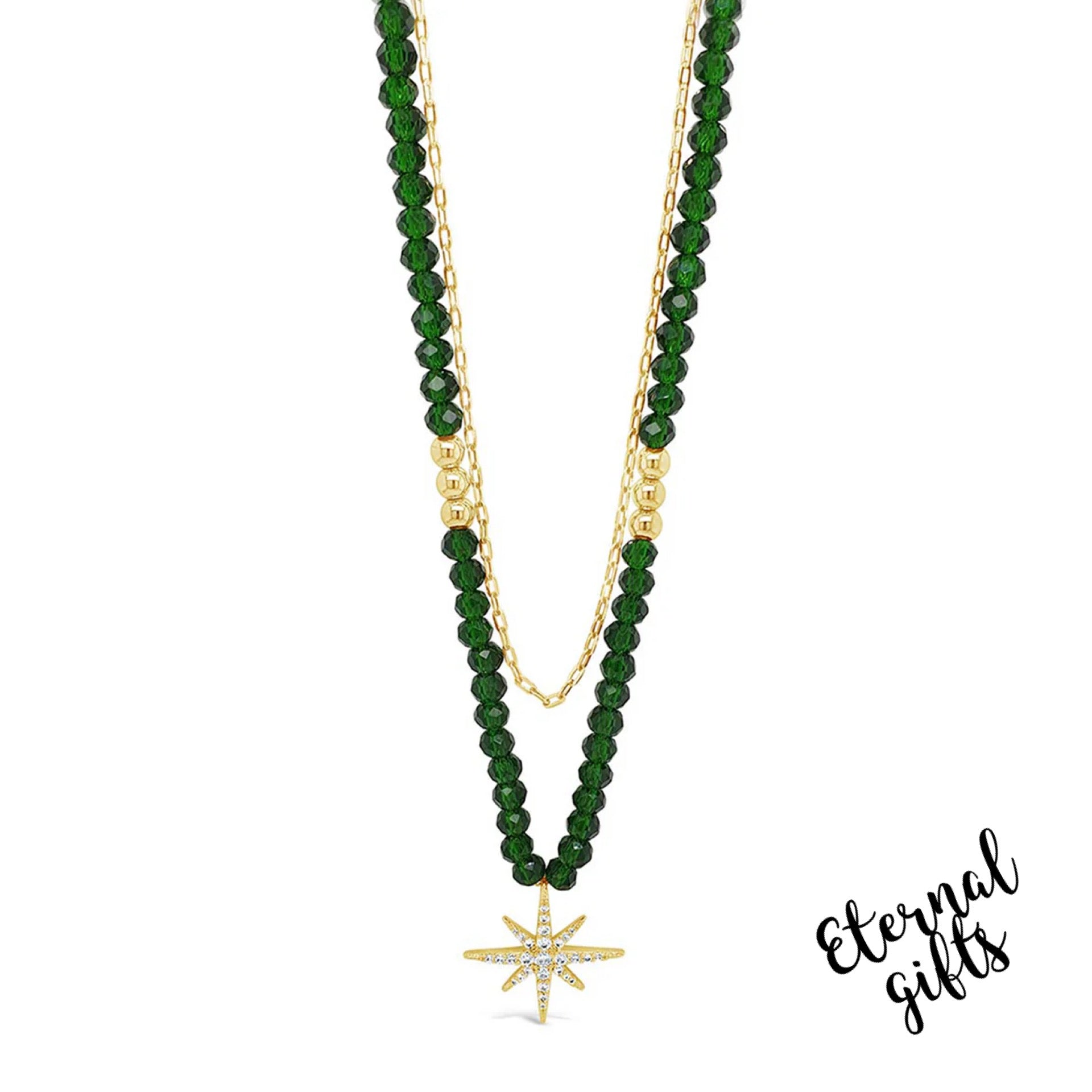 North Star Double Layer Green Beaded Necklace by Absolute Jewelery