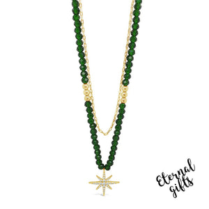 North Star Double Layer Green Beaded Necklace by Absolute Jewelery