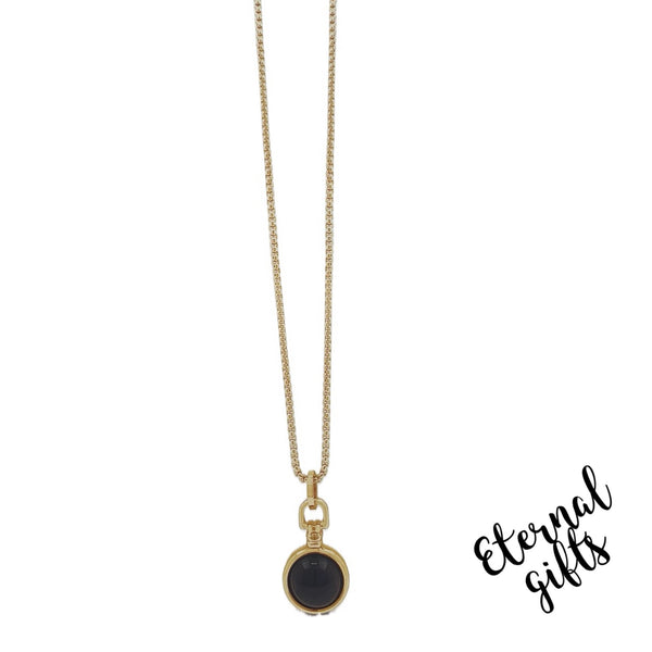 Long Gold Necklace with Black Fob by Absolute Jewellery