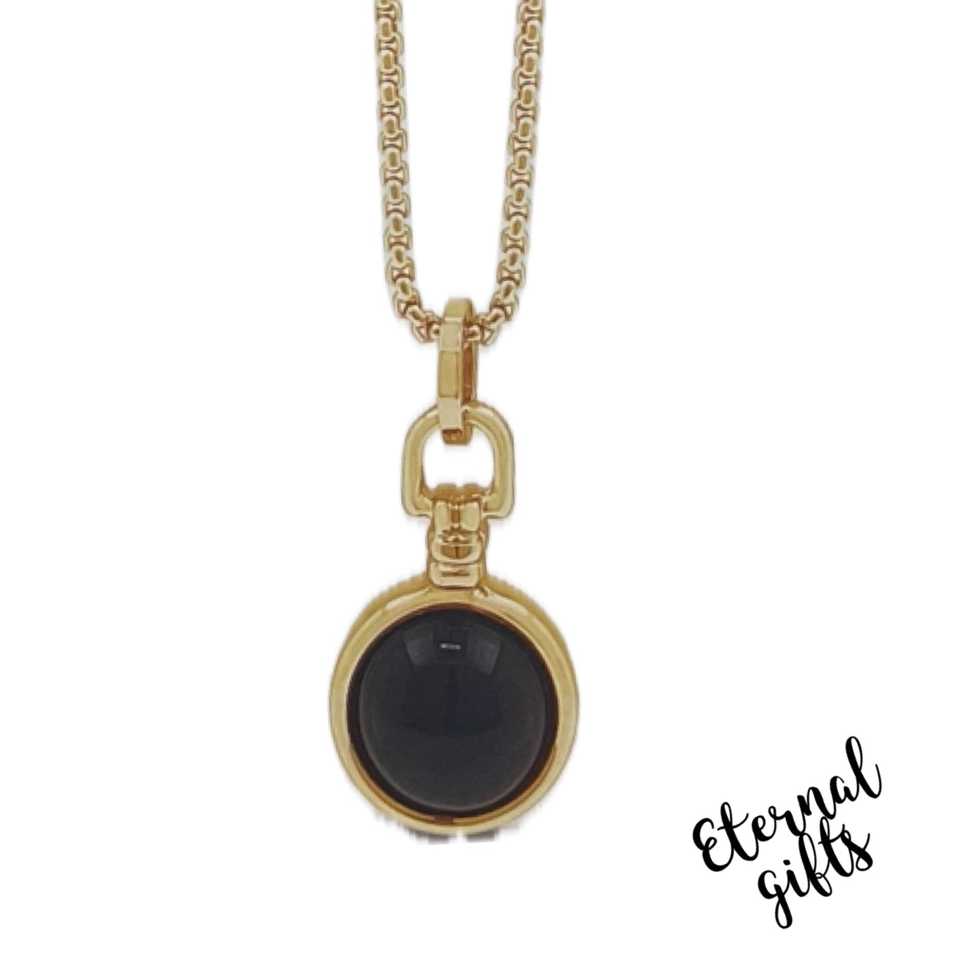 Long Gold Necklace with Black Fob by Absolute Jewellery