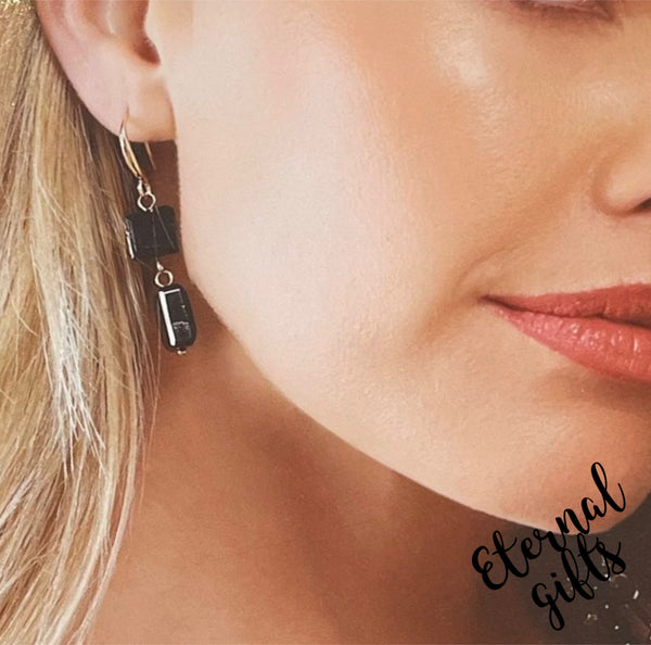 Long Black and Gold Earrings by Absolute Jewellery