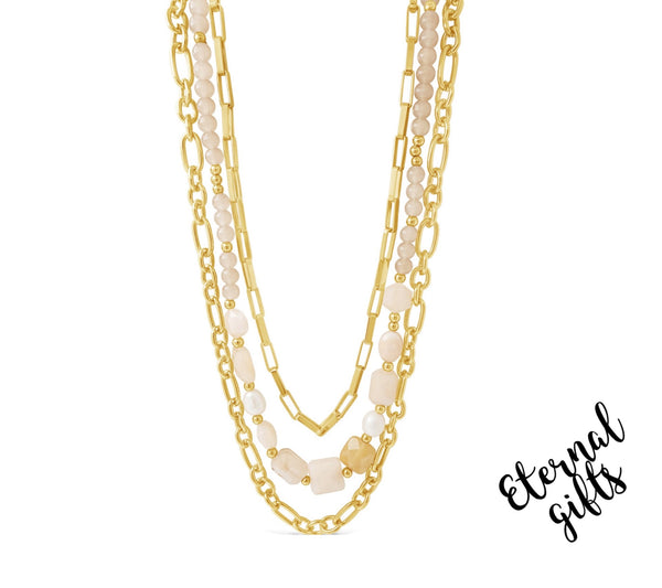 3 Layered Champagne and Gold Beaded Necklace by Absolute Jewellery