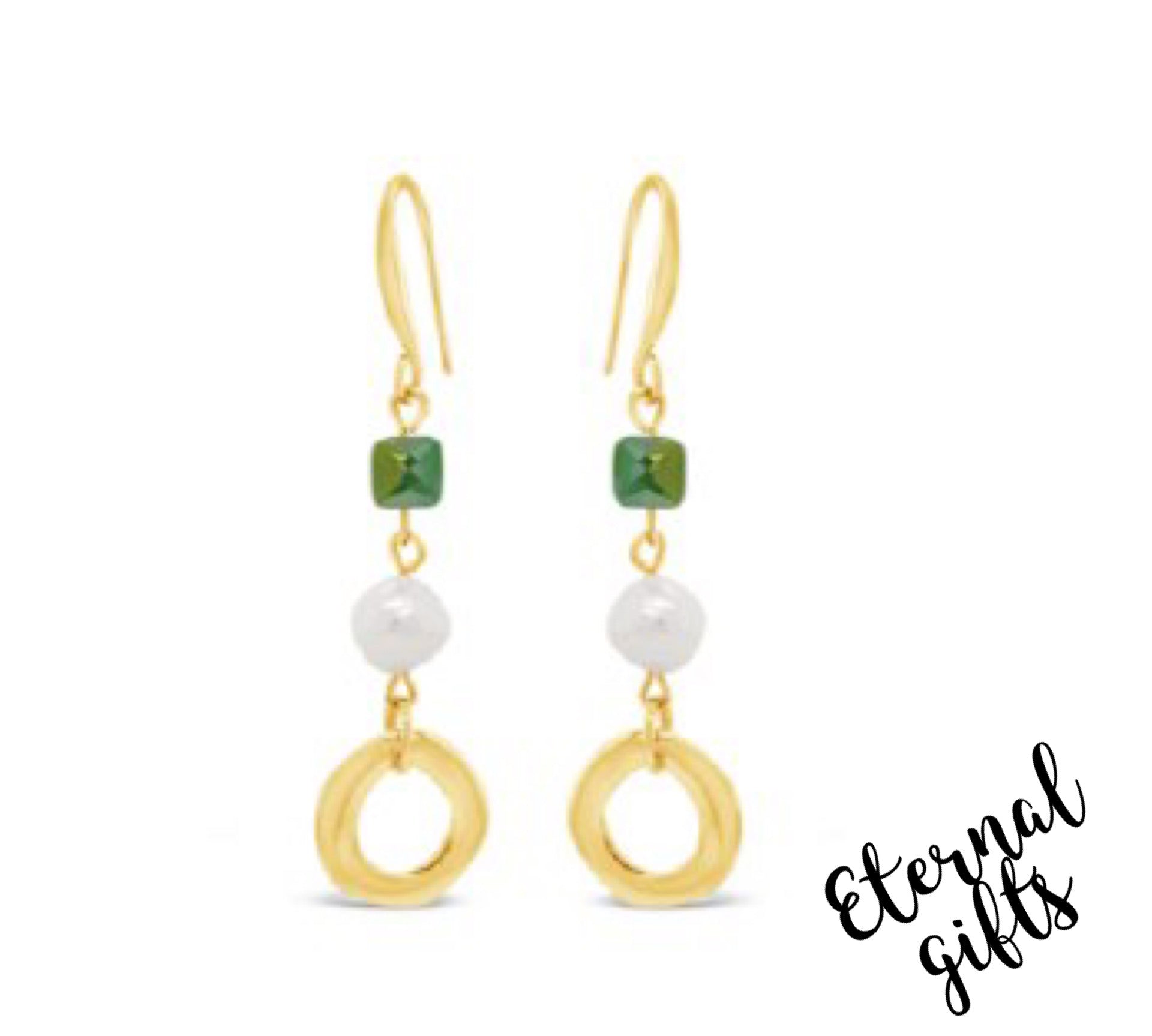 Long Emerald and Pearl Earrings in Gold by Absolute Jewellery