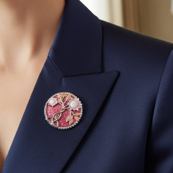 Cerise and Pinks Floral Magnetic Brooch