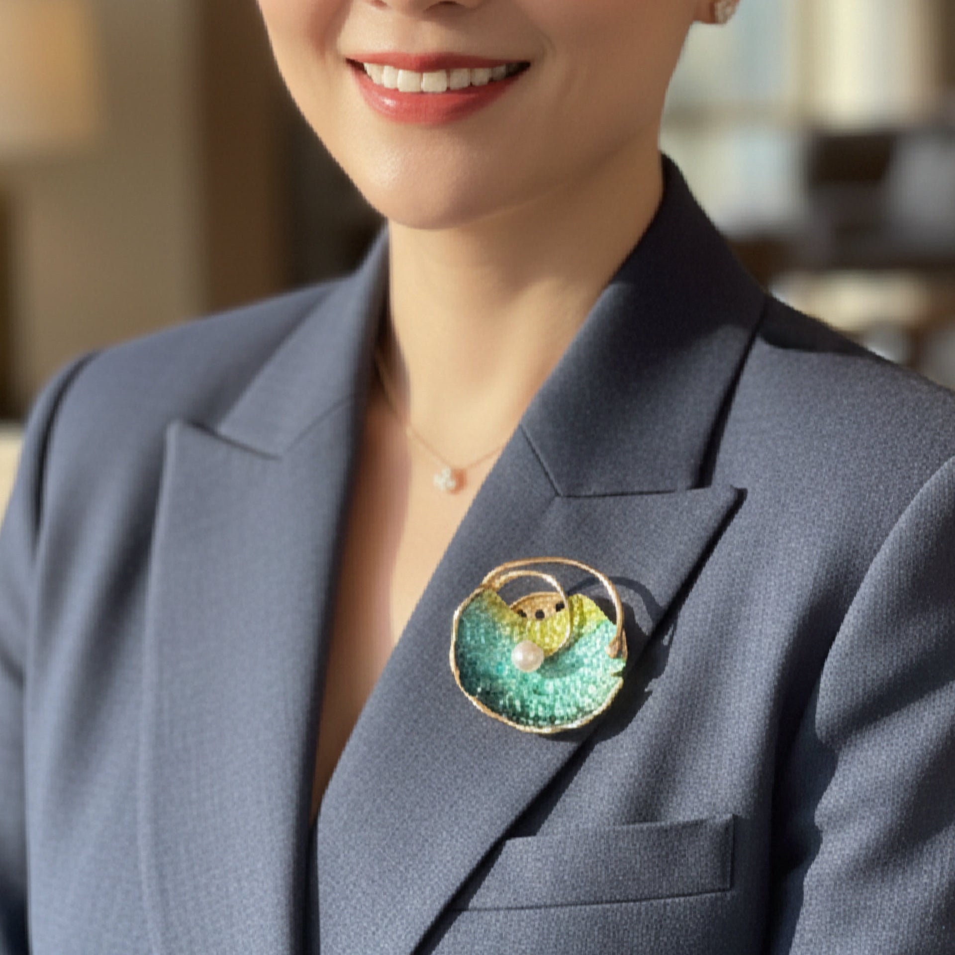 Pearl Oyster Magnetic Brooch in Greens