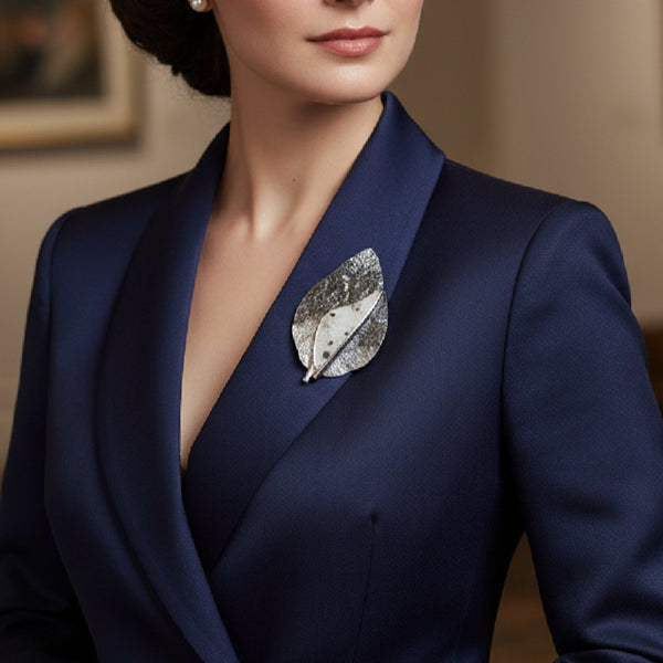 Grey Leaf Magnetic Brooch