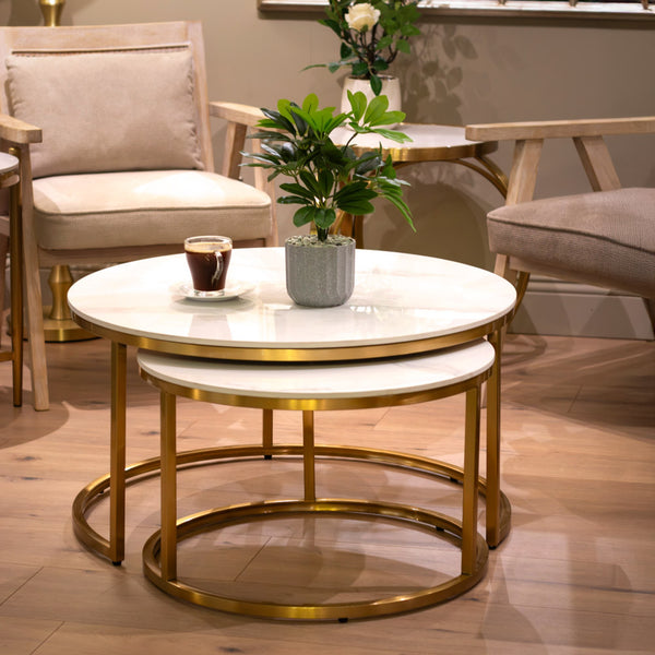 Set of 2 Marble Top Coffee Tables