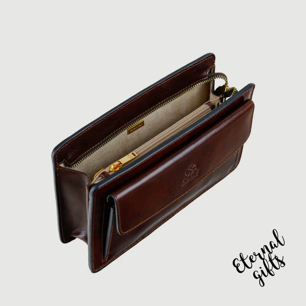 Leather Clutch Bag in Brown by Time Resistance