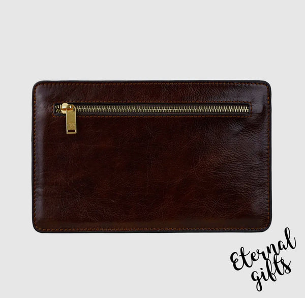 Leather Clutch Bag in Brown by Time Resistance