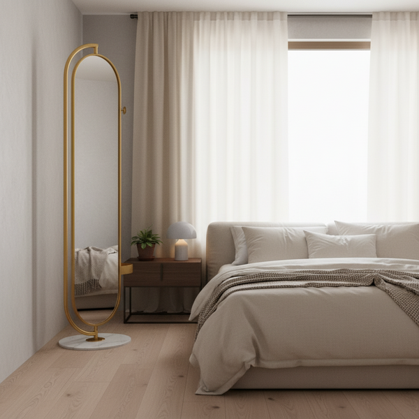 Rotating Dress Mirror with Hangers and Marble Base