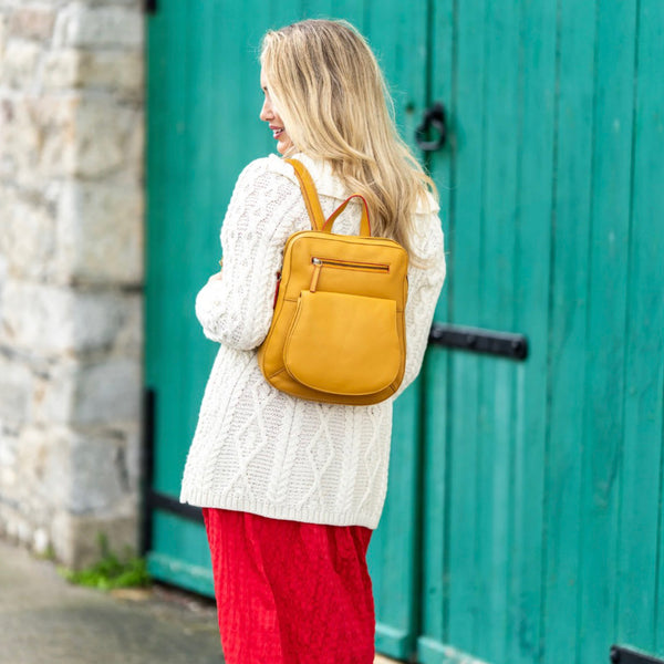 Sisken Leather Backpack in Mustard by Tinnakeenly Leather