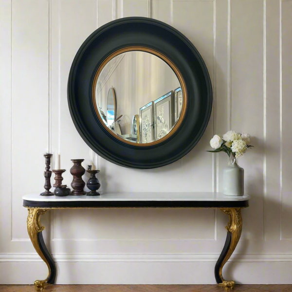 Deep Round Mirror in Black and Gold 90cm