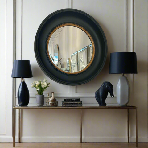 Deep Round Mirror in Black and Gold 90cm