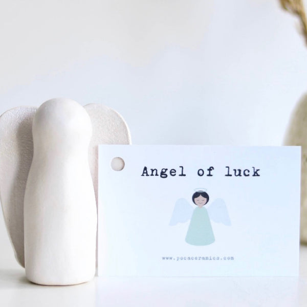 Ceramic Angel of luck with Card by Poca Ceramics