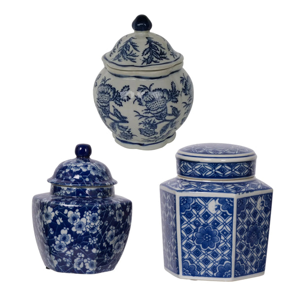 Leith Blue and White Jars Set of 3 by Mindy Brownes Interiors