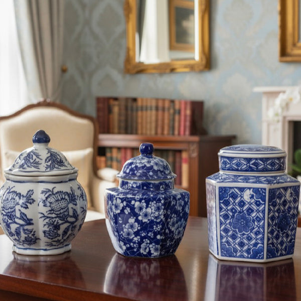 Leith Blue and White Jars Set of 3 by Mindy Brownes Interiors