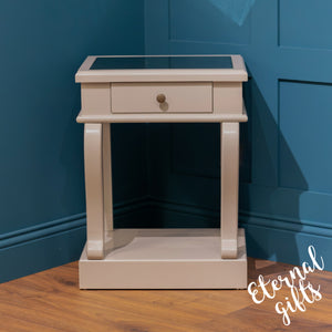 Grey Scroll End Table with Mirrored Top