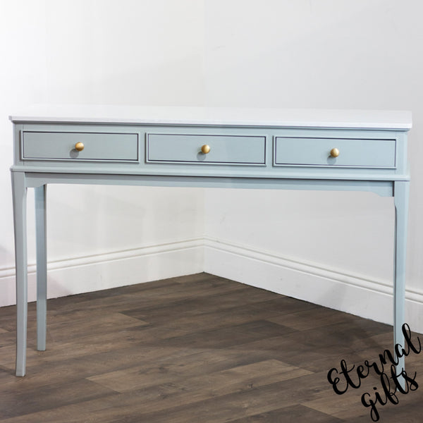 The Monroe 3 Drawer Console Table in Sage with Marble Top