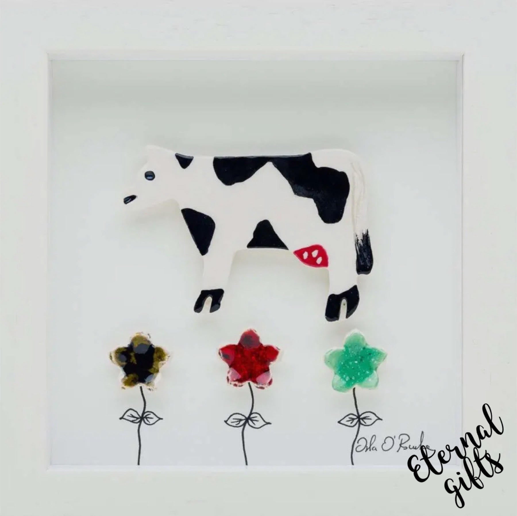 Cow Ceramic Framed Piece by Stable Door Pottery