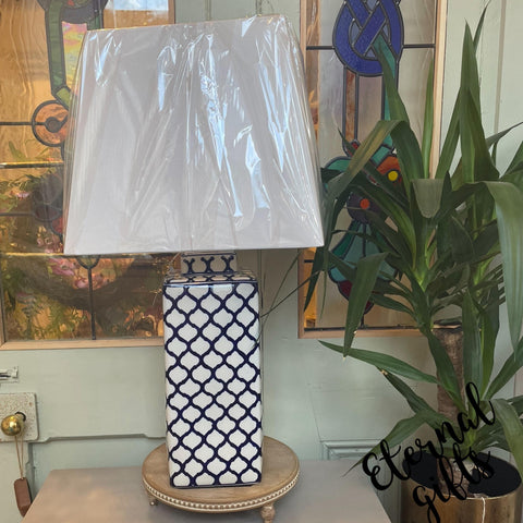 White with Navy Ceramic Lamp The Grange Collection