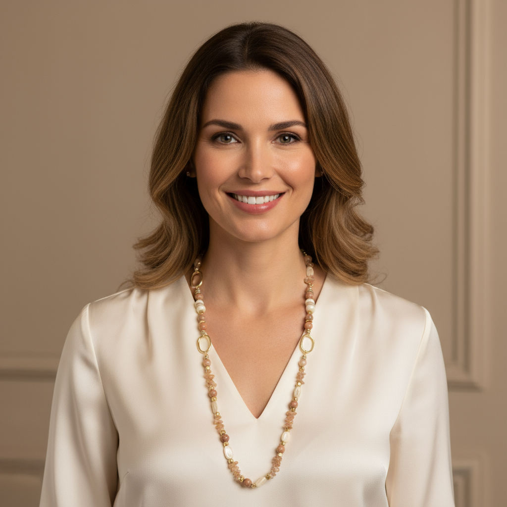 The Bernadette Long Beaded Neckpiece Brown by Estela