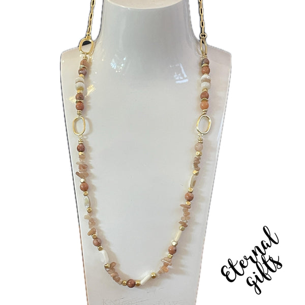 The Bernadette Long Beaded Neckpiece Brown by Estela