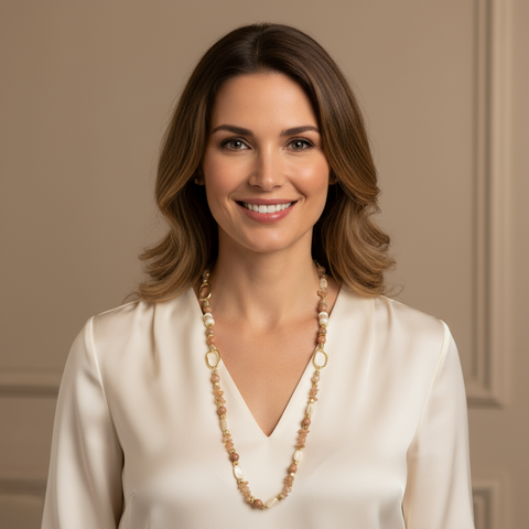 The Bernadette Long Beaded Neckpiece Brown by Estela