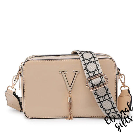 Ms Valentine Patent Crossbody In Apricot with Wide Adjustable Strap