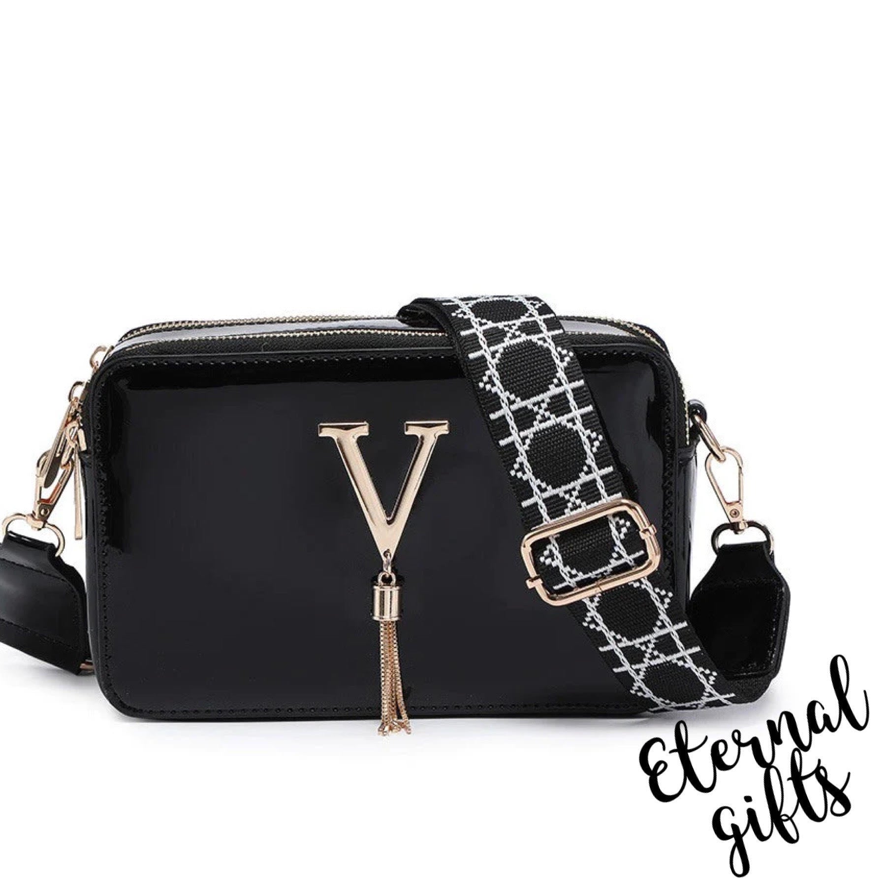 Ms Valentine Patent in Black with A wide Adjustable Strap