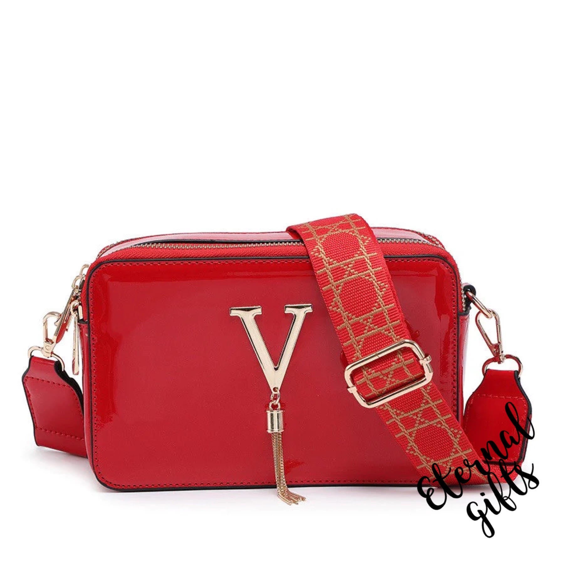 Ms Valentine Patent in Red with Wide Detachable Strap