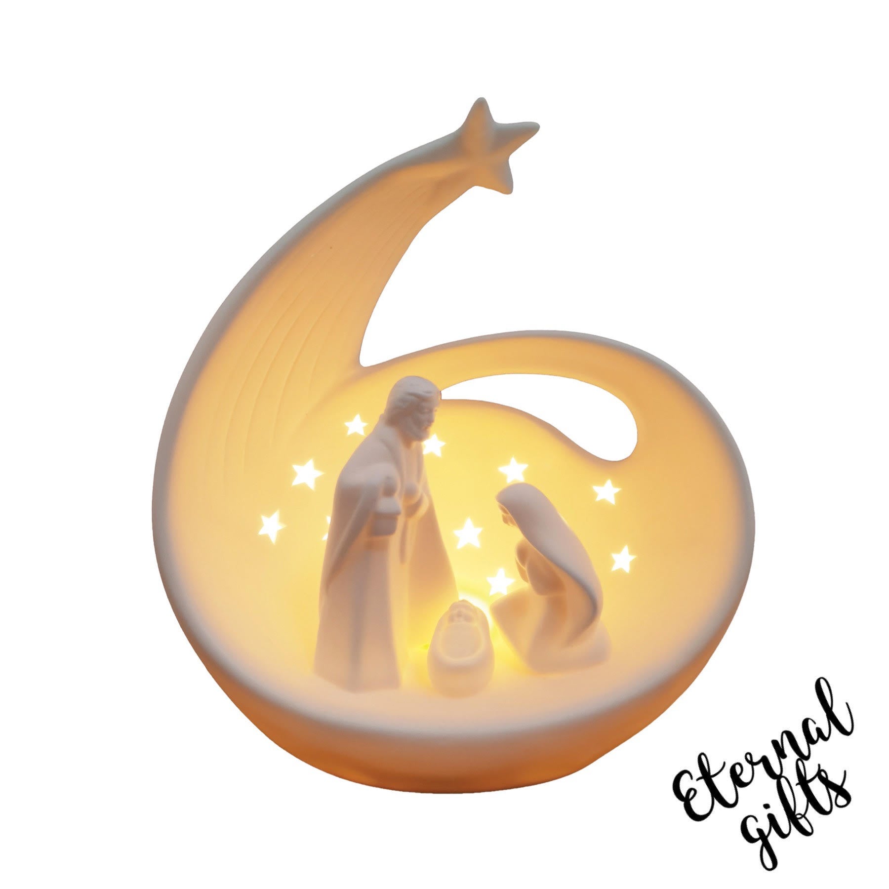 Porcelain Nativity Scene in Shooting Star with LED