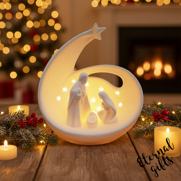 Porcelain Nativity Scene in Shooting Star with LED