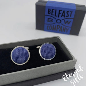 Irish Linen Cufflinks in Navy Blue Belfast Bow Company
