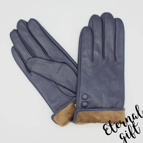 Women's Fleece Lined Leather Gloves - Navy