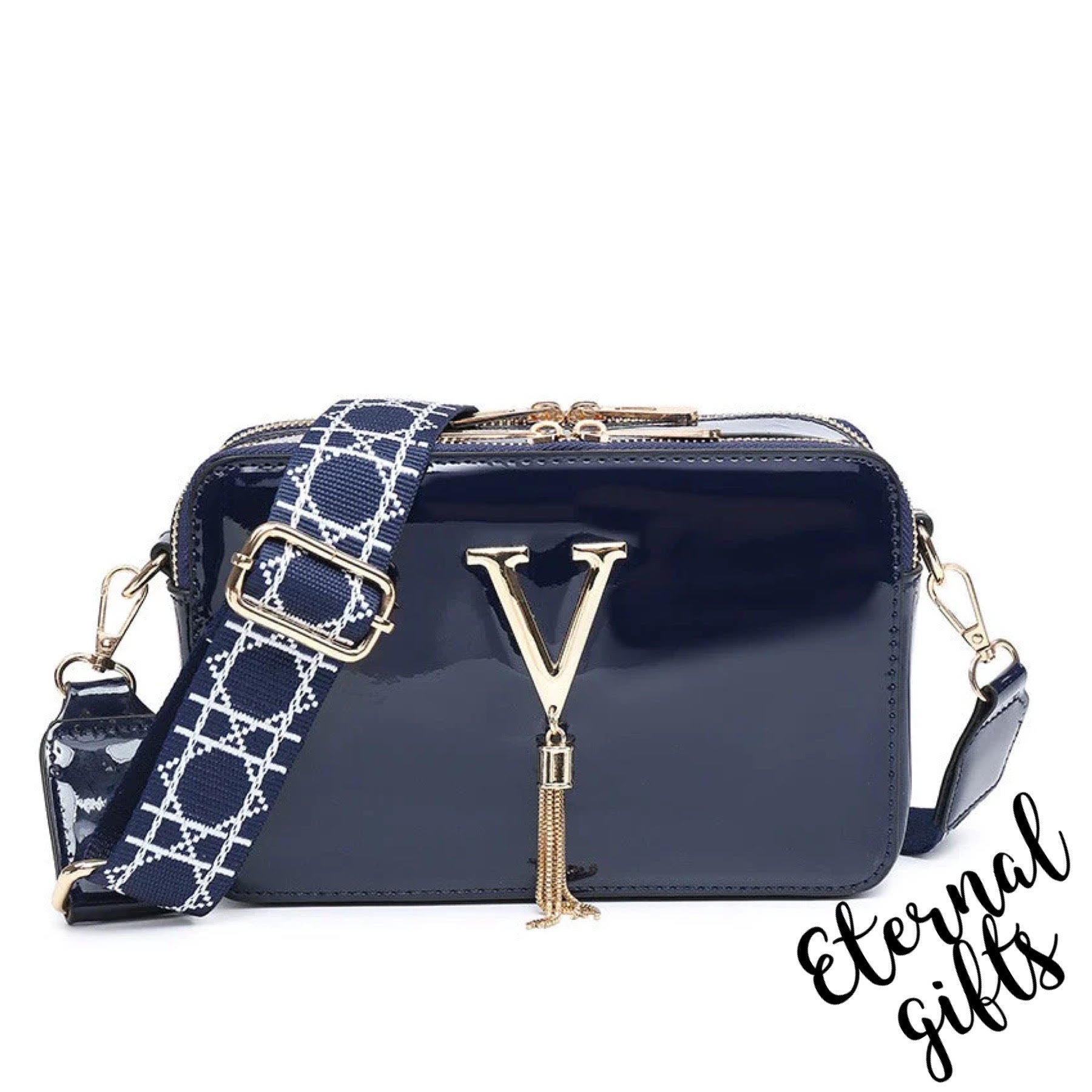 Ms Valentine Patent in Navy with wide Detachable Strap