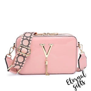 Ms Valentine Patent Crossbody in Pink With Wide Detachable Strap