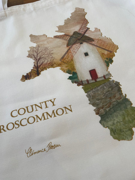 Co. Roscommon Cotton Tote Bag (Featuring Elphin Windmill ) by Clemence Prosen Art
