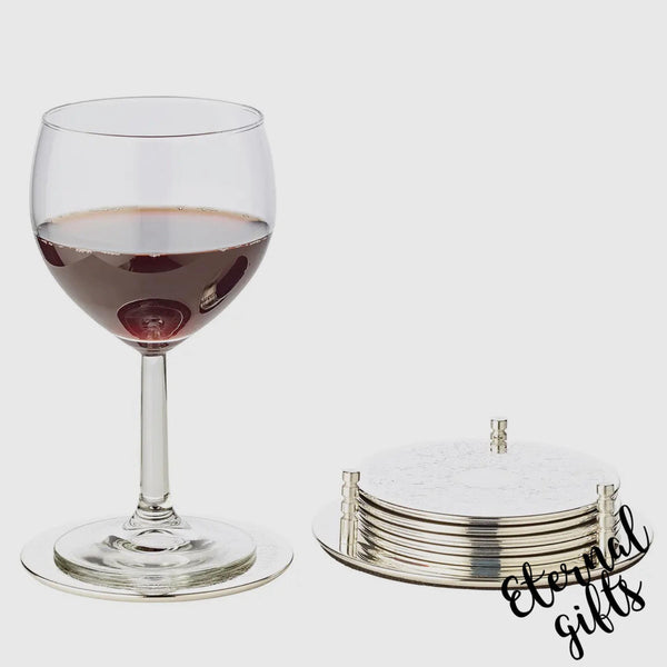 Set of 6 Coasters Brügge with Holder, Silver-Plated -by Edzard