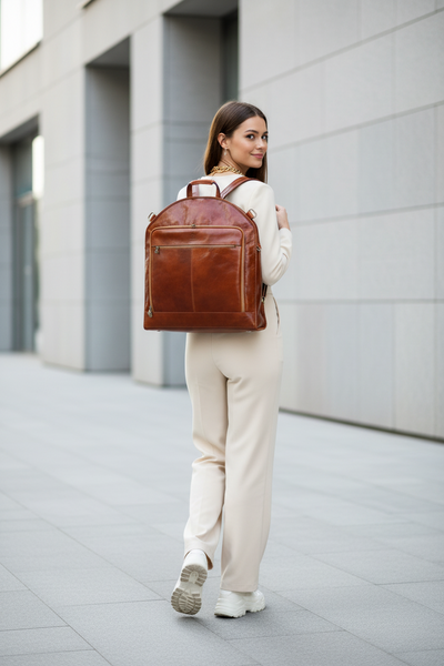 Italian Leather Suit/ Garment Carrier in Cognac
