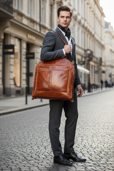 Italian Leather Suit/ Garment Carrier in Cognac