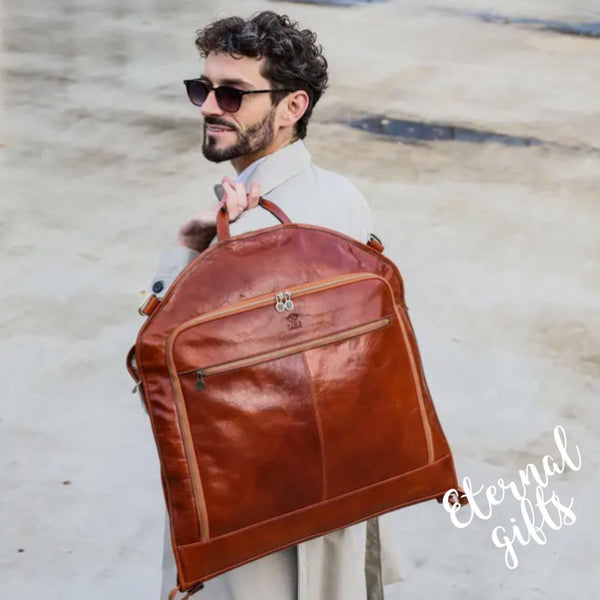 Italian Leather Suit/ Garment Carrier in Cognac