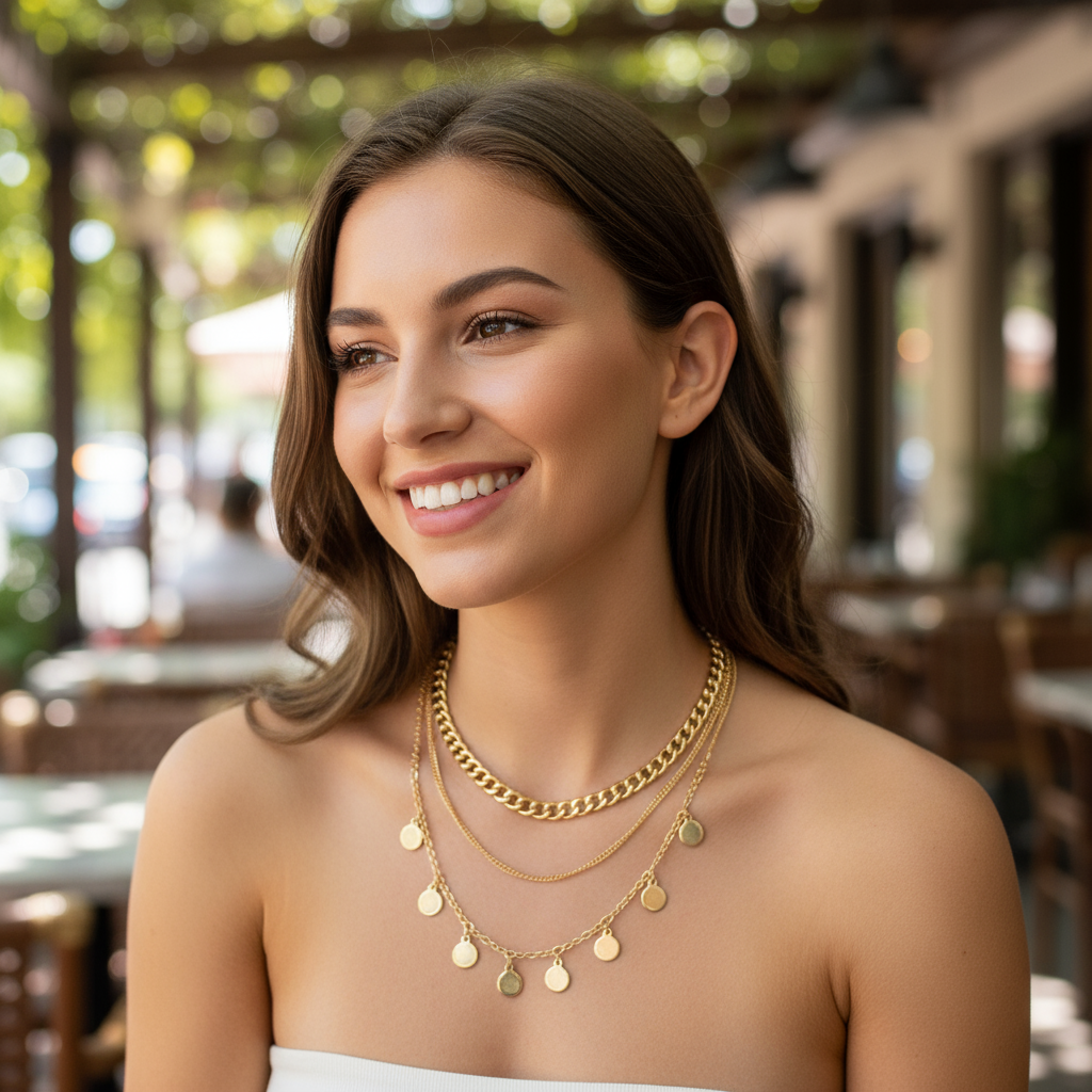 The Anya in Gold 3 Layered Neckpiece By Estela