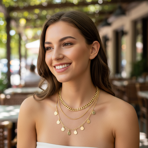 The Anya in Gold 3 Layered Neckpiece By Estela