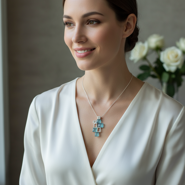 The Blue Hex Silver Pendant by Estela