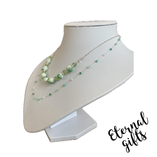 The Erin Layered Beaded Neckpiece in Green by Estela