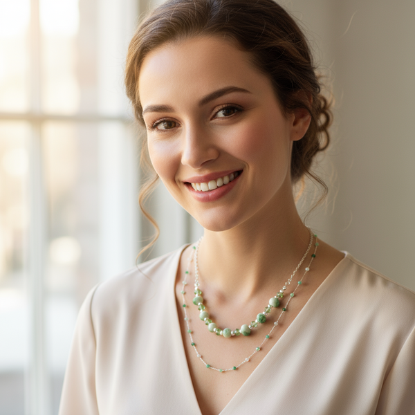 The Erin Layered Beaded Neckpiece in Green by Estela