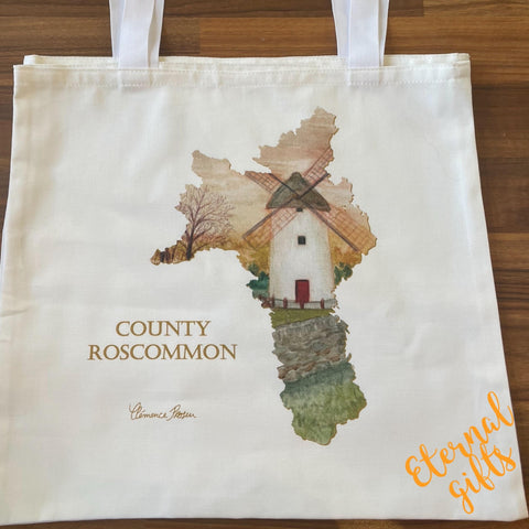 Co. Roscommon Cotton Tote Bag (Featuring Elphin Windmill ) by Clemence Prosen Art